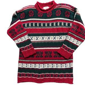 Vintage Express Tricot Cotton Tunic Length Sweater Size Large Red Blue Green